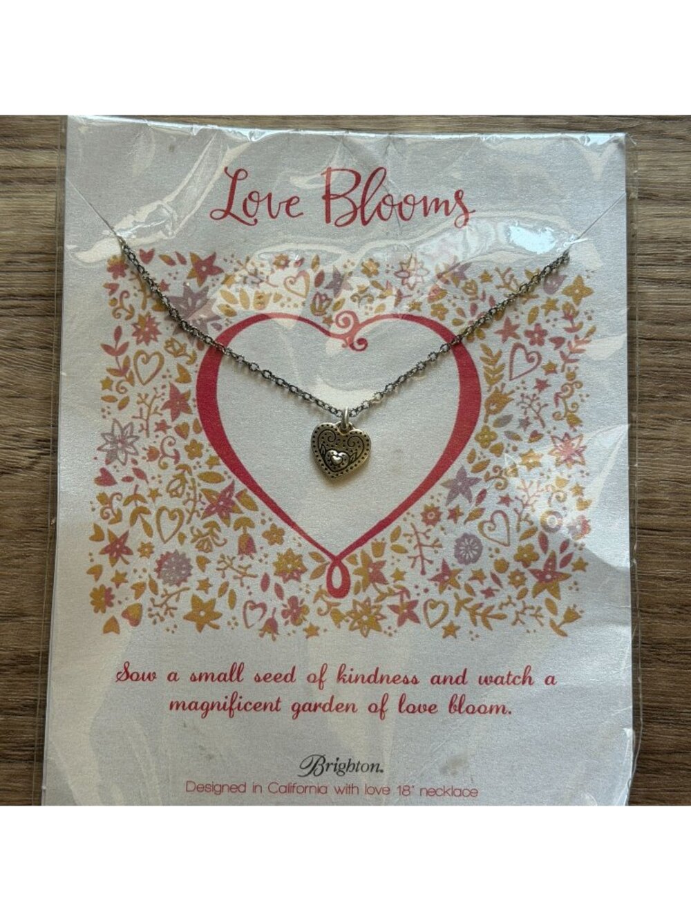 NWT Brighton Love Blooms Reversible Silver Mini Heart Pendant Necklace 16"-18"